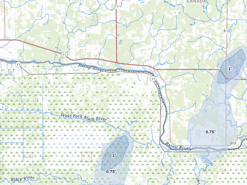 NEXRAD radar-signature map of the hail storm over Birchdale, MN on Jun 29, 2026