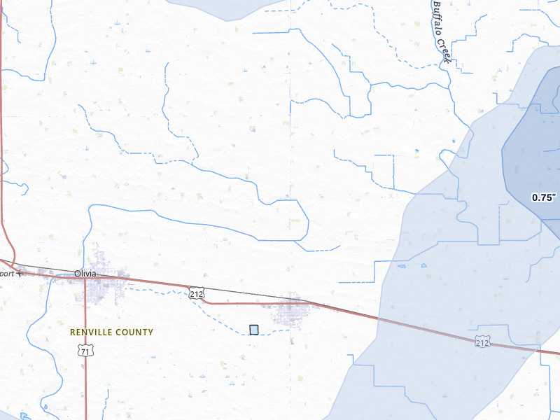 NEXRAD radar-signature map of the hail storm over Bird Island, MN on Jul 4, 2026