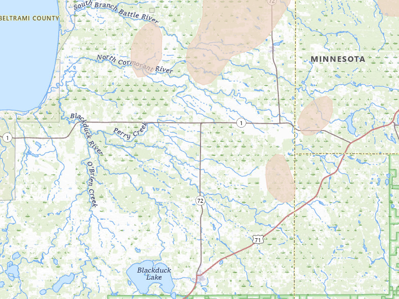 Radar-estimated hail-size map of the storm over Blackduck, MN on Jun 29, 2026