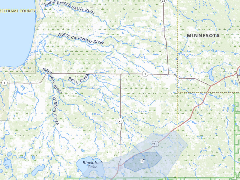NEXRAD radar-signature map of the hail over Blackduck, MN