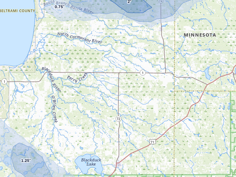 NEXRAD radar-signature map of the hail storm over Blackduck, MN on Jul 6, 2026