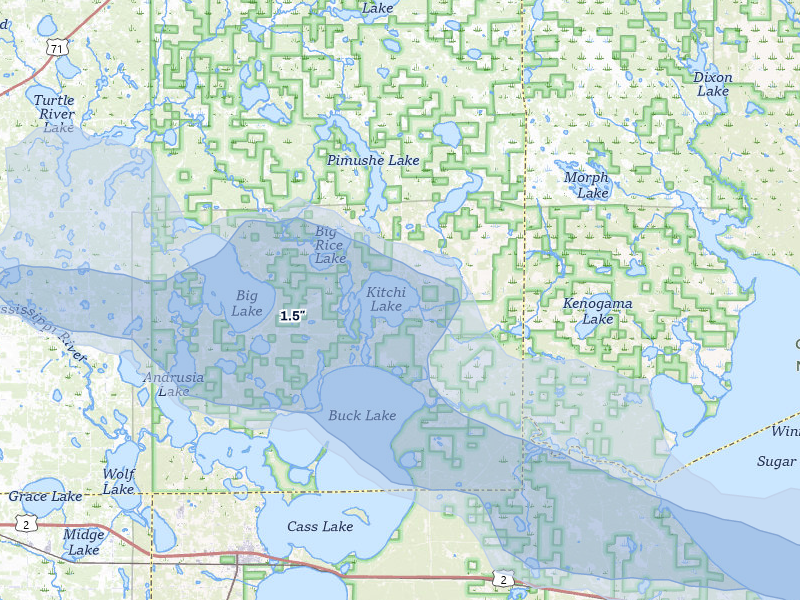 NEXRAD radar-signature map of the hail storm over Blackduck, MN on Aug 17, 2026