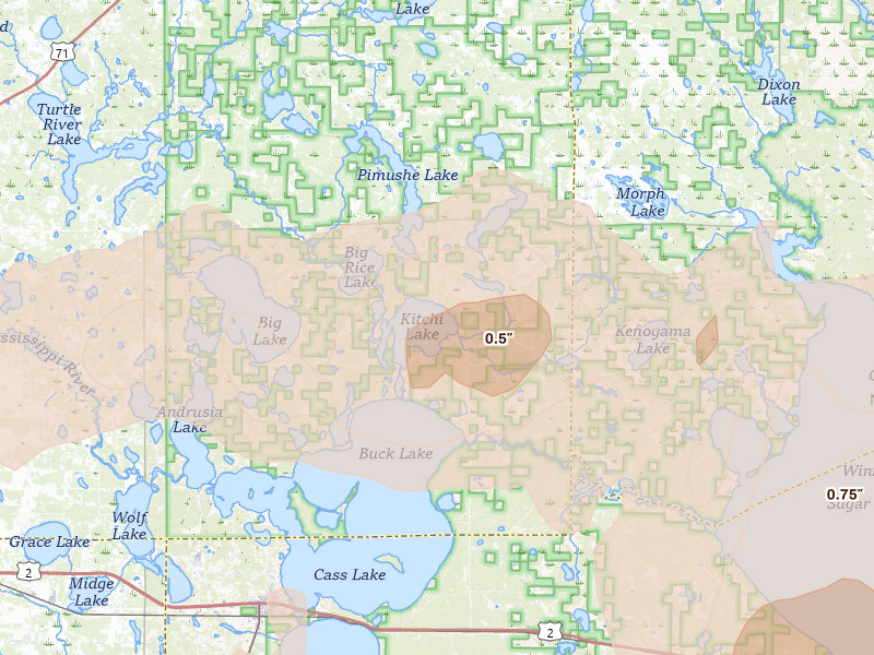 Radar-estimated hail-size map of the storm over Blackduck, MN