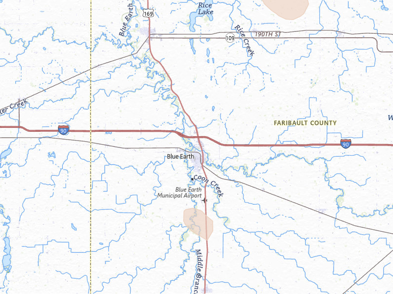 Radar-estimated hail-size map of the storm over Blue Earth, MN on Jul 4, 2026