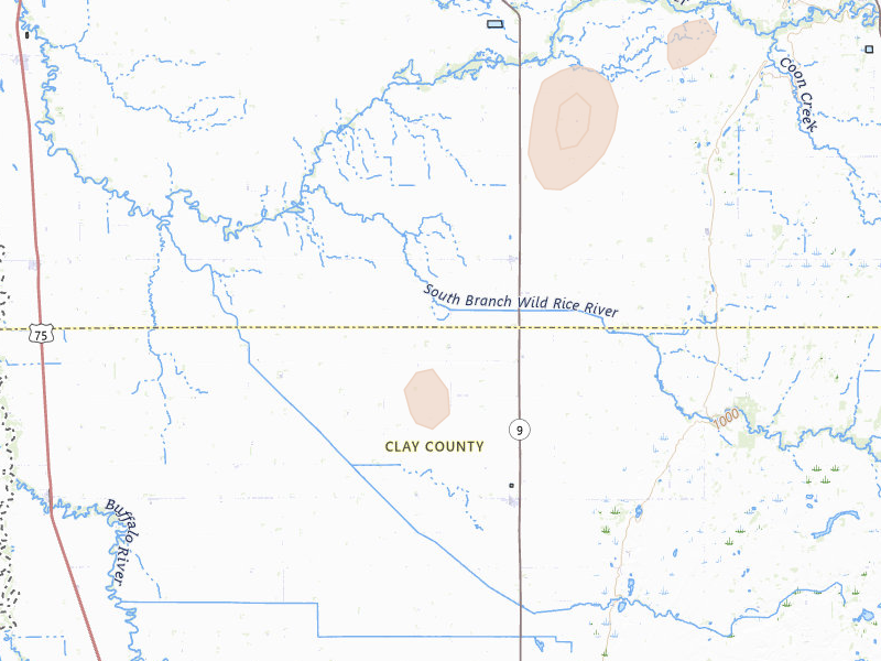 Radar-estimated hail-size map of the storm over Borup, MN on Jul 3, 2026