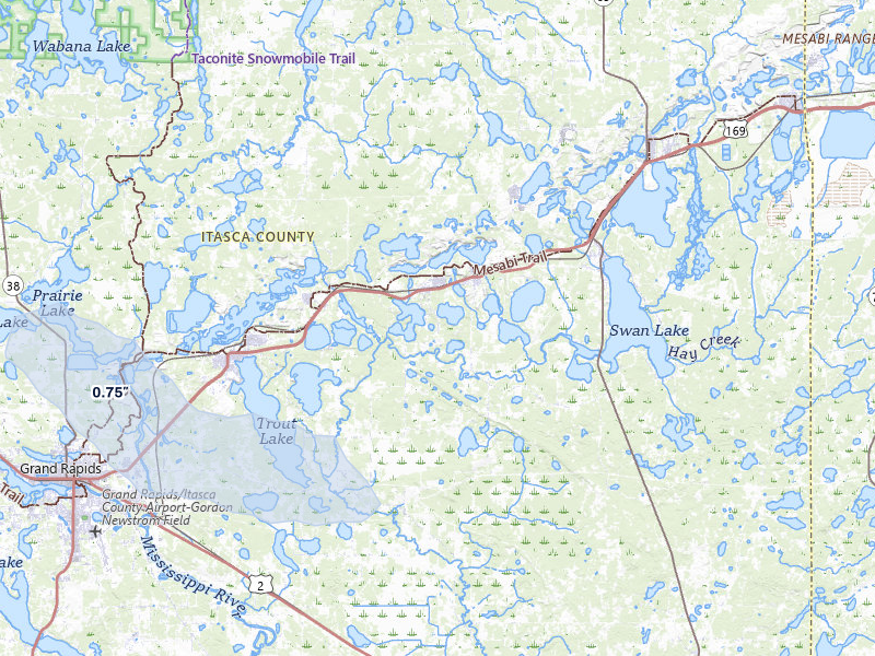 NEXRAD radar-signature map of the hail storm over Bovey, MN on Aug 17, 2026