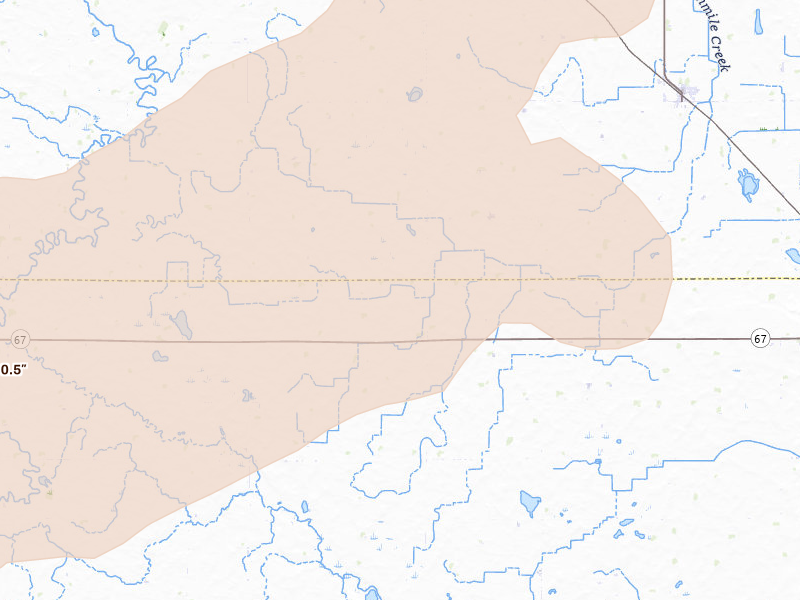 Radar-estimated hail-size map of the storm over Boyd, MN on Jul 2, 2026