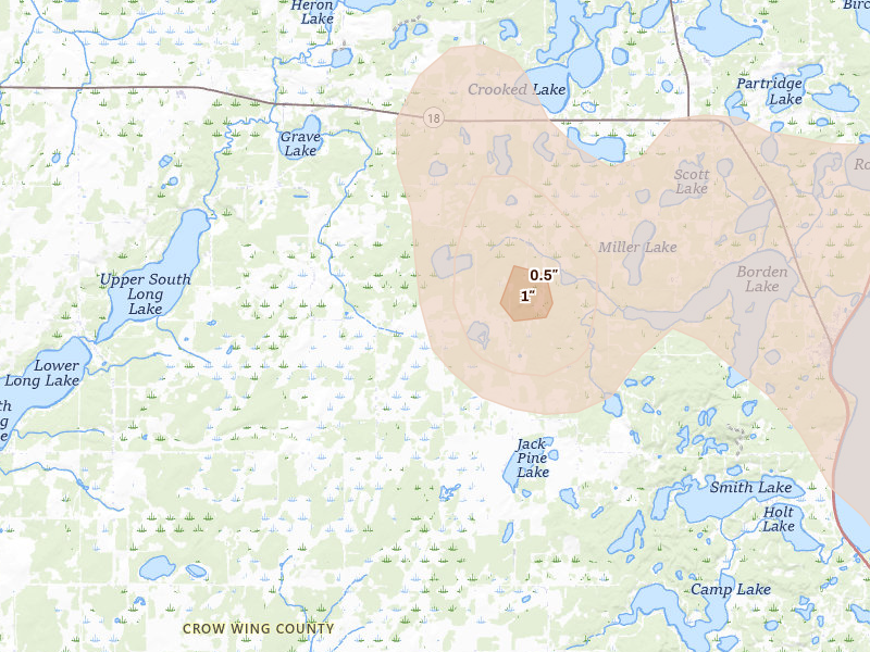 Radar-estimated hail-size map of the storm over Brainerd, MN