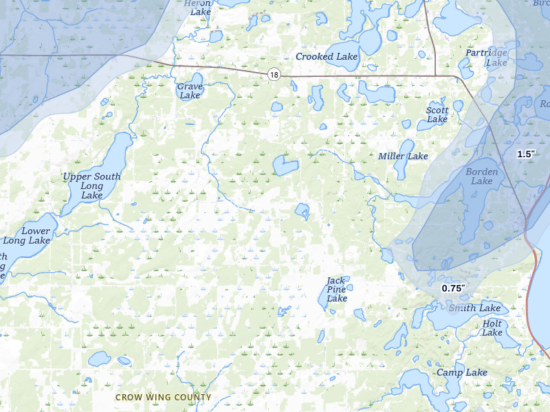 NEXRAD radar-signature map of the hail storm over Brainerd, MN on Jun 29, 2026