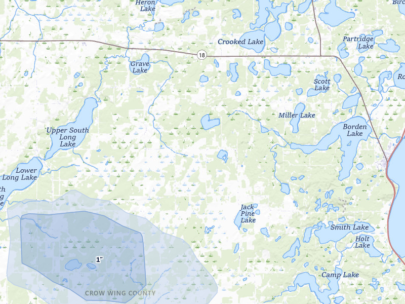 NEXRAD radar-signature map of the hail over Brainerd, MN