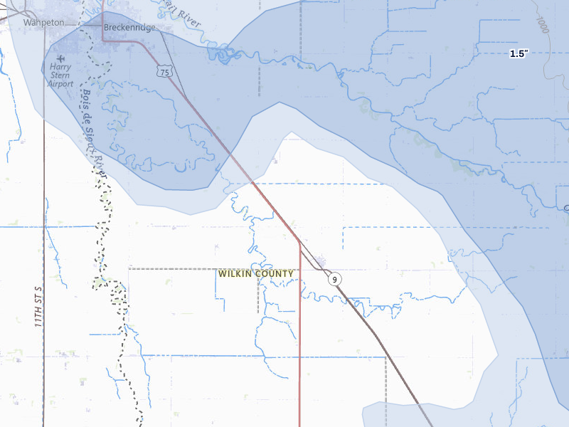 NEXRAD radar-signature map of the hail storm over Breckenridge, MN on Jul 6, 2026