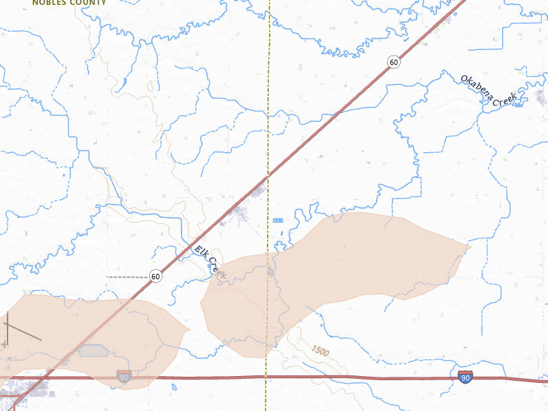 Radar-estimated hail-size map of the storm over Brewster, MN on Aug 3, 2026