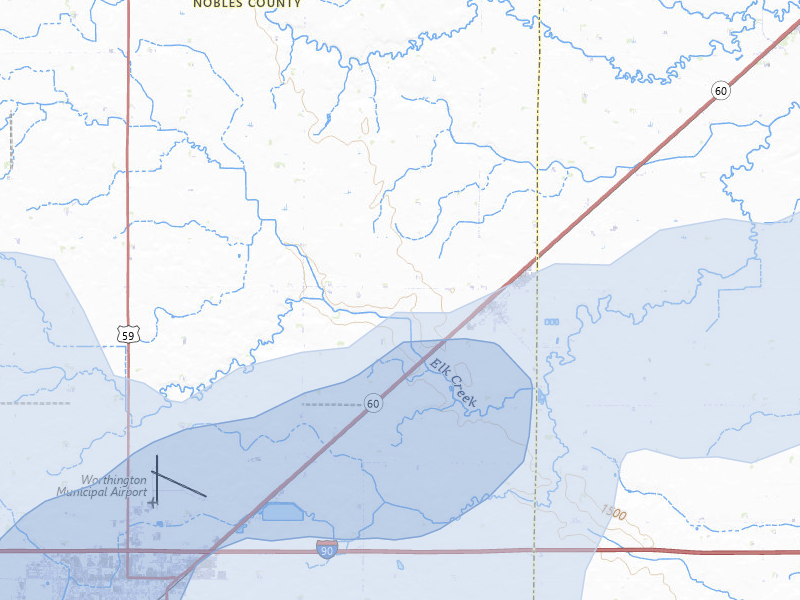 NEXRAD radar-signature map of the hail storm over Brewster, MN on Aug 3, 2026