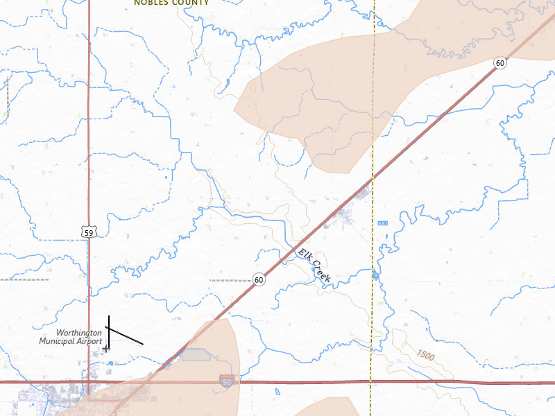 Radar-estimated hail-size map of the storm over Brewster, MN on Sep 1, 2026