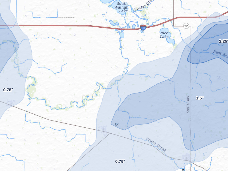 NEXRAD radar-signature map of the hail storm over Bricelyn, MN on Jun 29, 2026