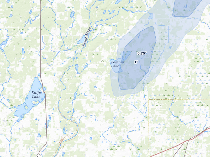 NEXRAD radar-signature map of the hail over Brook Park, MN