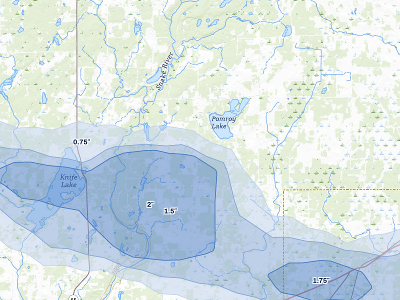 NEXRAD radar-signature map of the hail storm over Brook Park, MN on Jun 5, 2026