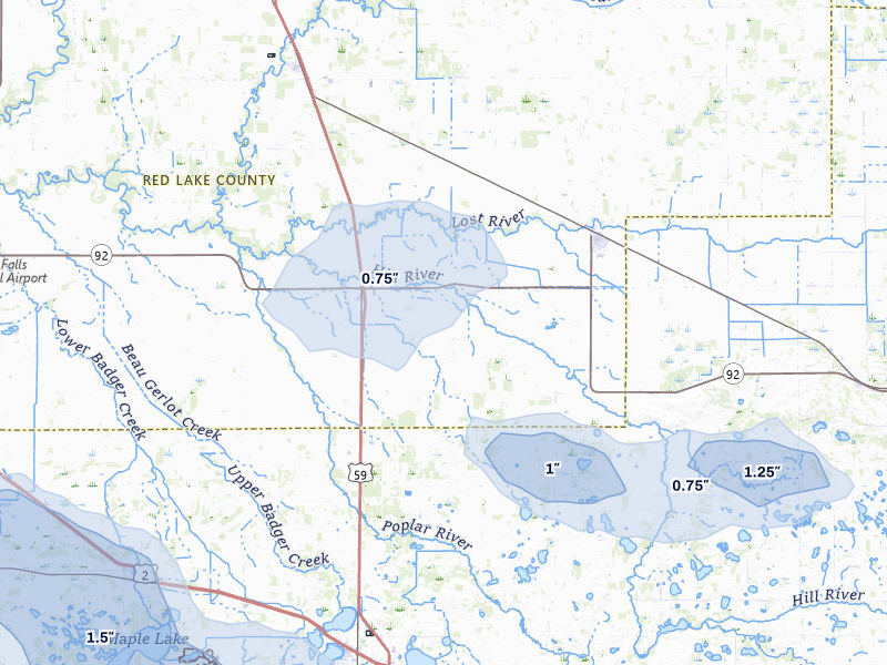NEXRAD radar-signature map of the hail storm over Brooks, MN on Jul 6, 2026