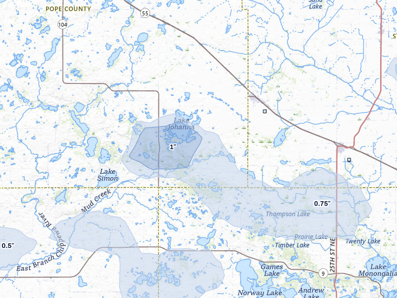 NEXRAD radar-signature map of the hail over Brooten, MN