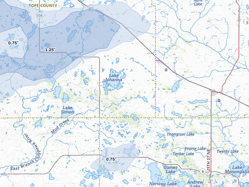 NEXRAD radar-signature map of the hail storm over Brooten, MN on Jul 7, 2026