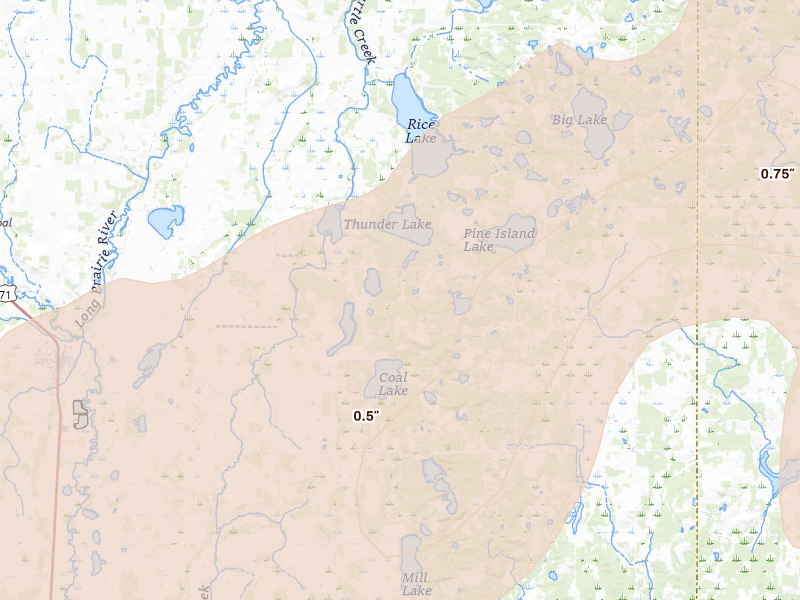 Radar-estimated hail-size map of the storm over Browerville, MN on Jun 29, 2026
