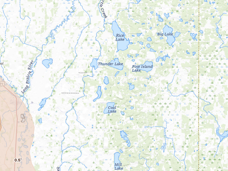 Radar-estimated hail-size map of the storm over Browerville, MN on Jul 4, 2026