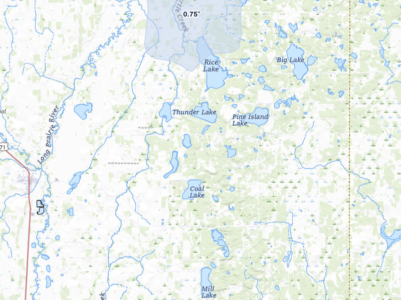 NEXRAD radar-signature map of the hail storm over Browerville, MN on Jul 7, 2026