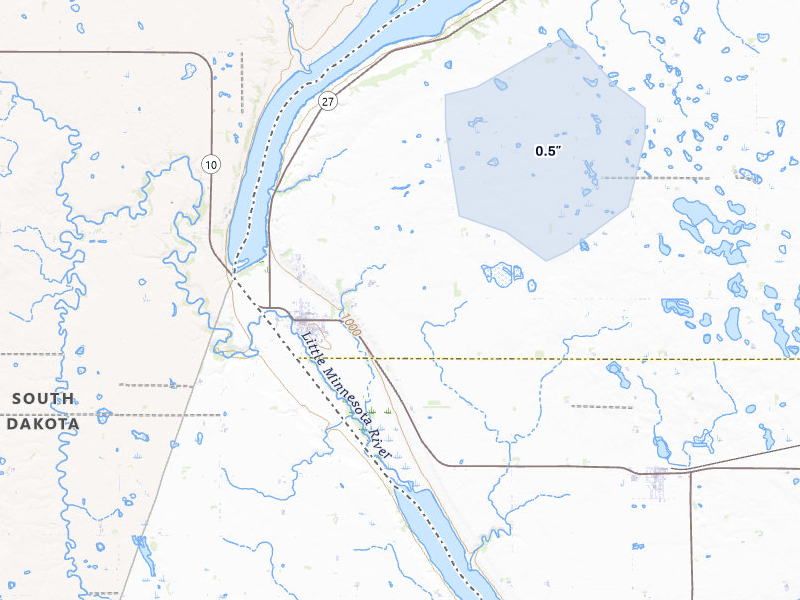 NEXRAD radar-signature map of the hail storm over Browns Valley, MN on Jun 27, 2026