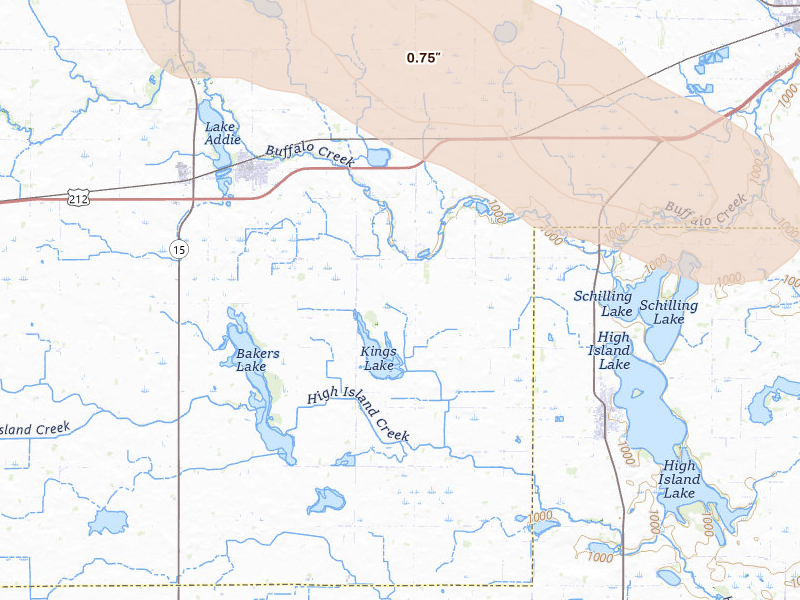 Radar-estimated hail-size map of the storm over Brownton, MN on Jun 23, 2026