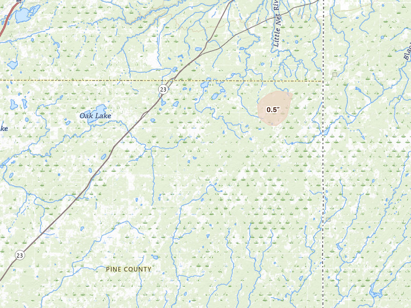 Radar-estimated hail-size map of the storm over Bruno, MN