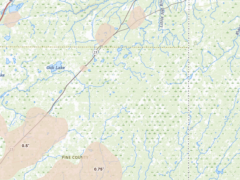 Radar-estimated hail-size map of the storm over Bruno, MN