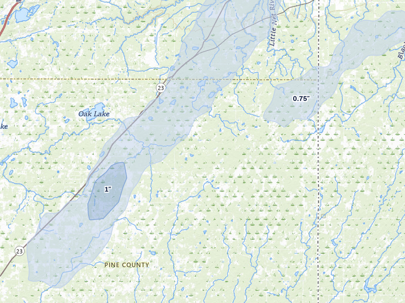 NEXRAD radar-signature map of the hail over Bruno, MN