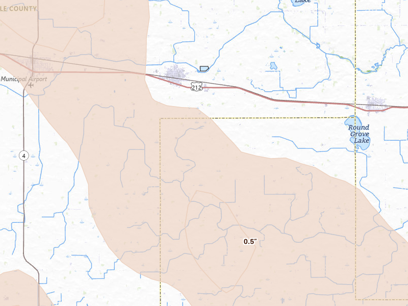 Radar-estimated hail-size map of the storm over Buffalo Lake, MN on May 24, 2026