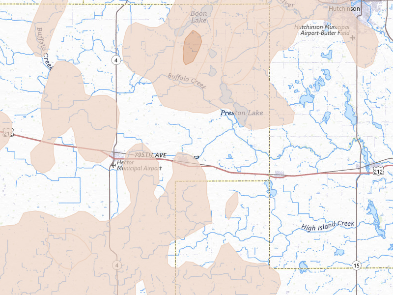 Radar-estimated hail-size map of the storm over Buffalo Lake, MN on Aug 7, 2026