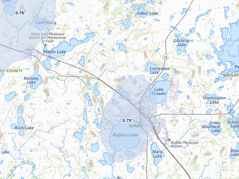 NEXRAD radar-signature map of the hail over Buffalo, MN