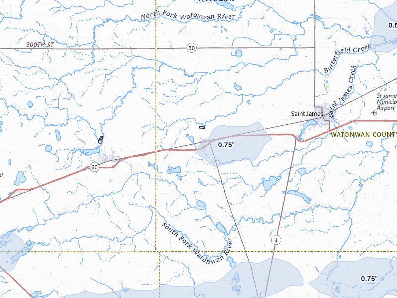 NEXRAD radar-signature map of the hail over Butterfield, MN