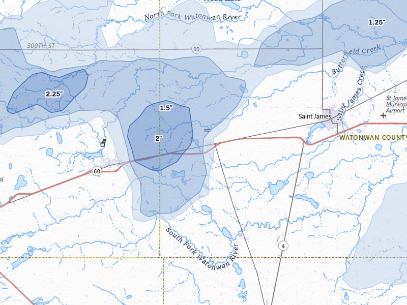 NEXRAD radar-signature map of the hail over Butterfield, MN
