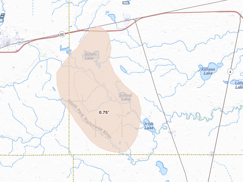 Radar-estimated hail-size map of the storm over Butterfield, MN