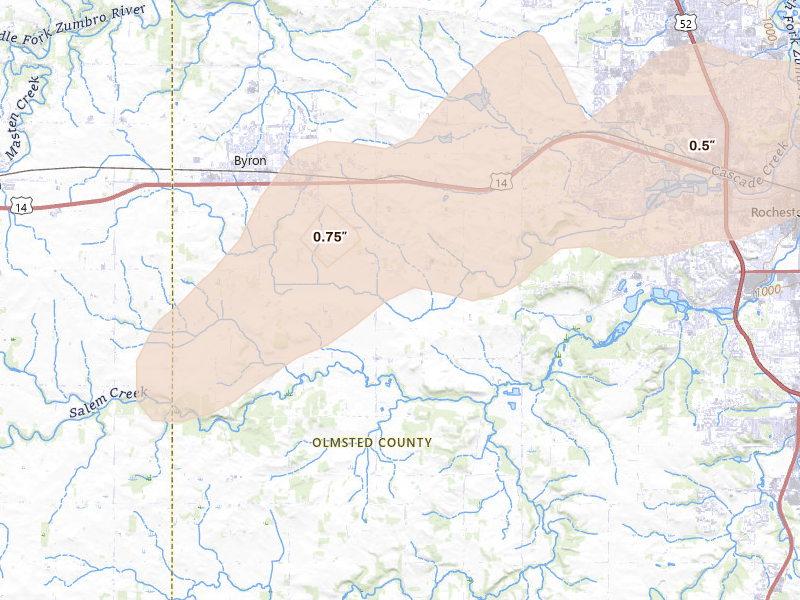 Radar-estimated hail-size map of the storm over Byron, MN
