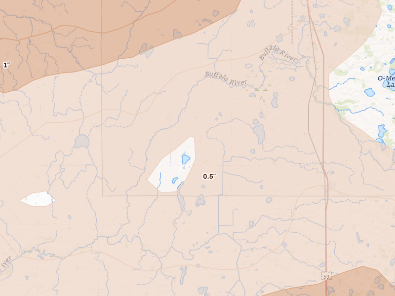 Radar-estimated hail-size map of the storm over Callaway, MN on Jul 6, 2026