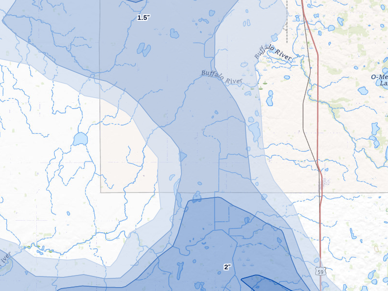 NEXRAD radar-signature map of the hail storm over Callaway, MN on Jul 6, 2026