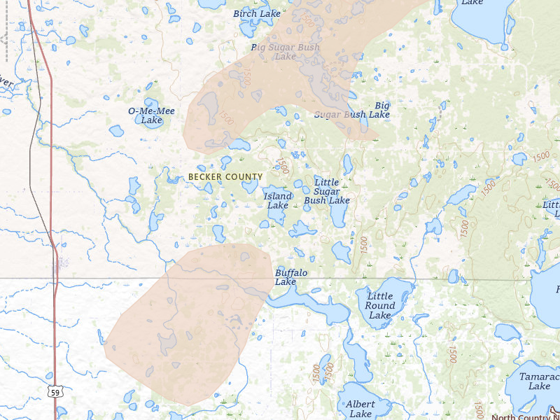 Radar-estimated hail-size map of the storm over Callaway, MN on Aug 3, 2026