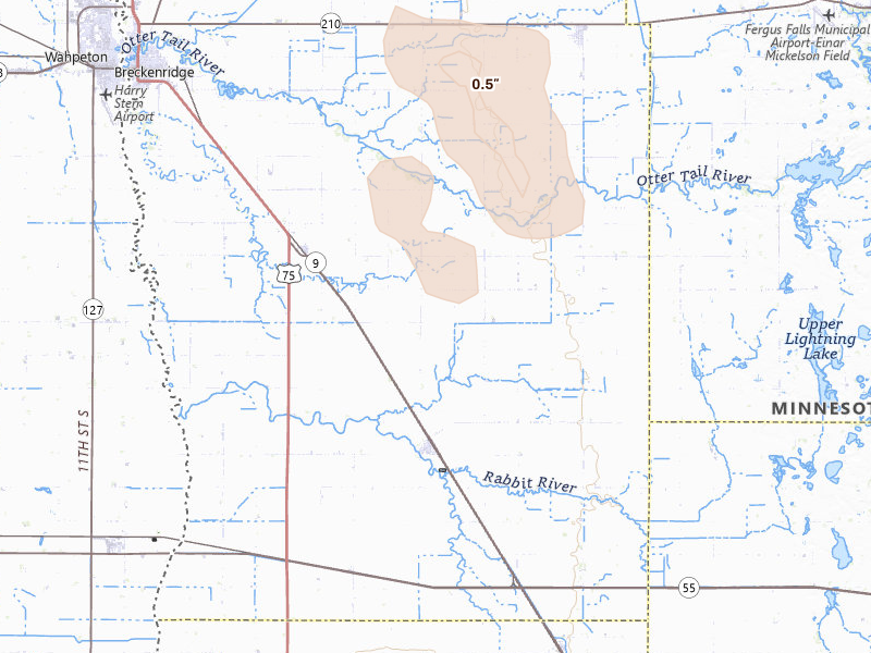 Radar-estimated hail-size map of the storm over Campbell, MN on Jul 3, 2026