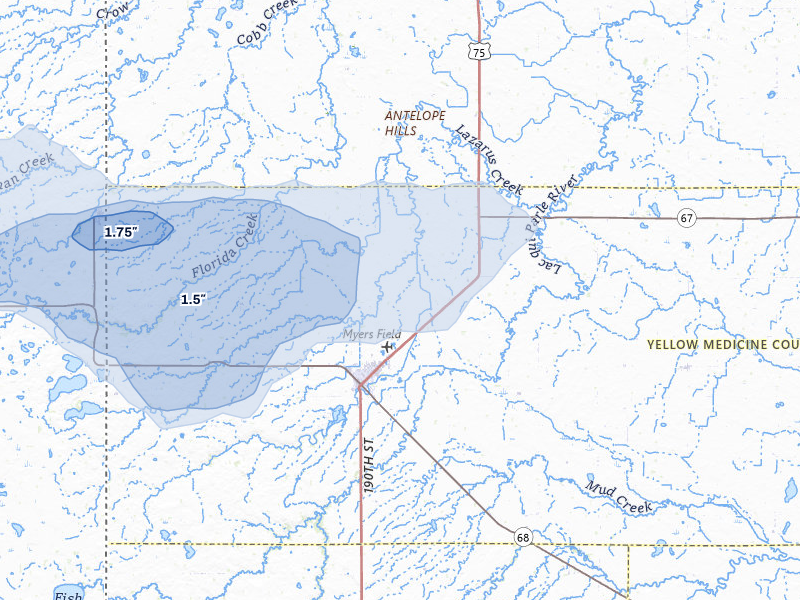NEXRAD radar-signature map of the hail storm over Canby, MN on Jun 3, 2026