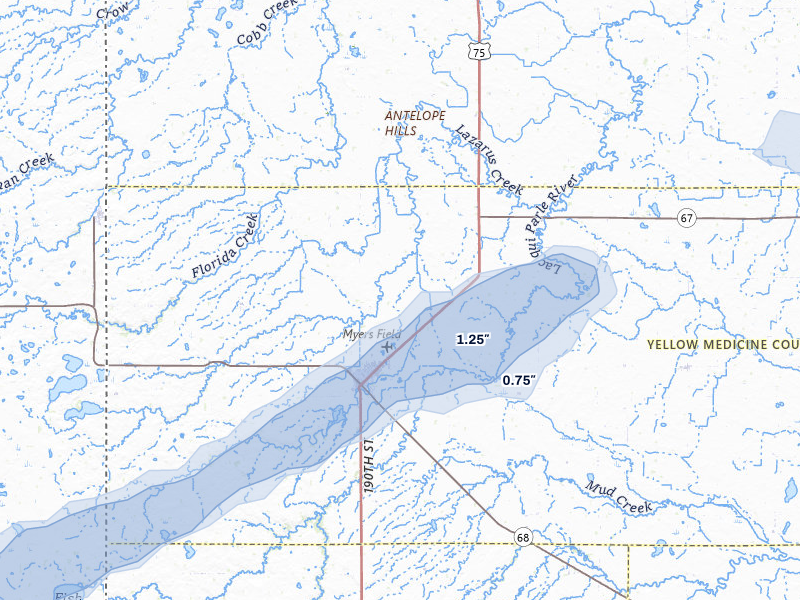 NEXRAD radar-signature map of the hail over Canby, MN