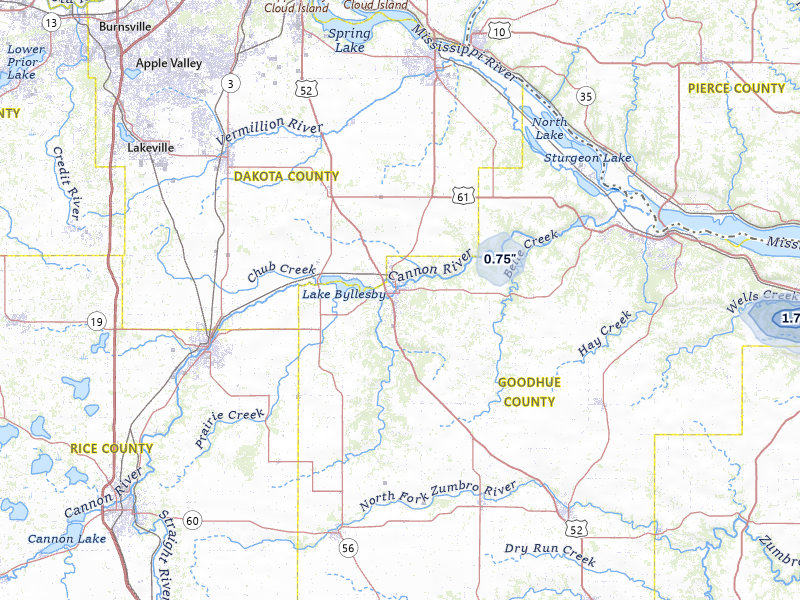 NEXRAD radar-signature map of the hail storm over Cannon Falls, MN on Jun 5, 2026