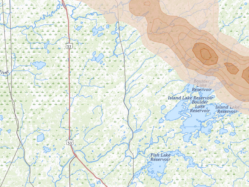 Radar-estimated hail-size map of the storm over Canyon, MN on Jul 26, 2026