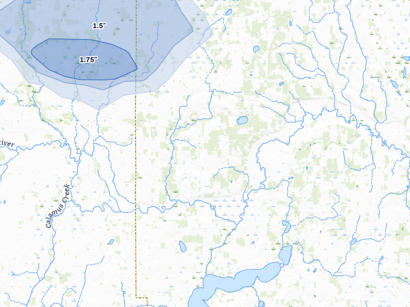 NEXRAD radar-signature map of the hail over Carlos, MN