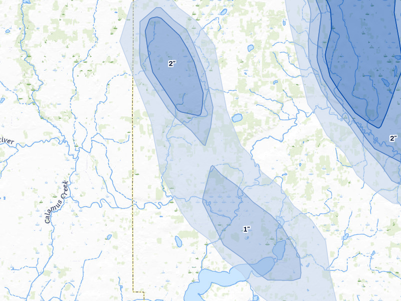 NEXRAD radar-signature map of the hail over Carlos, MN