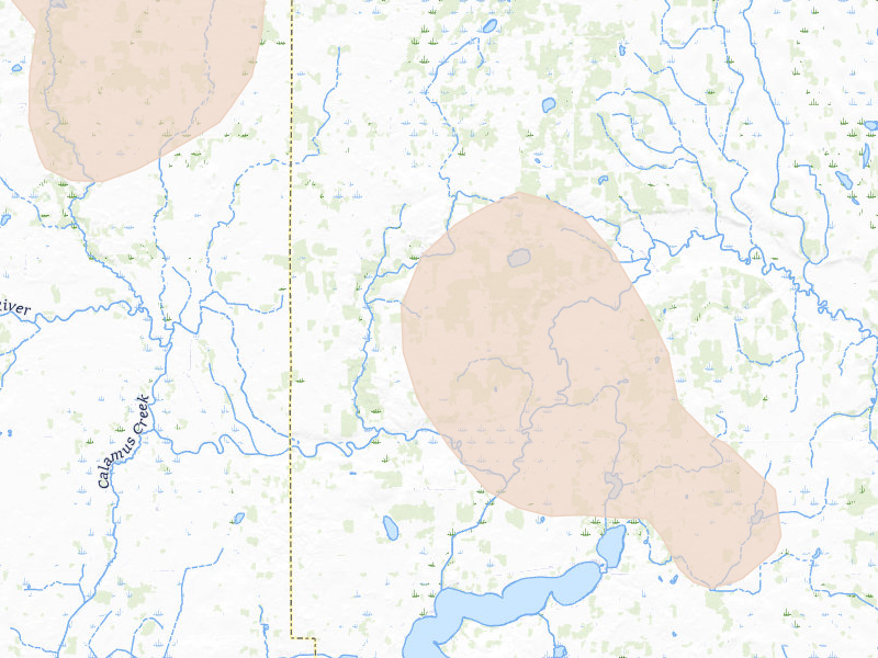Radar-estimated hail-size map of the storm over Carlos, MN on Jul 6, 2026